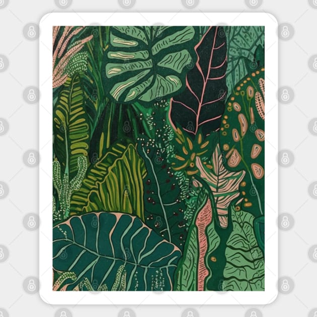 Tropical Jungle Monstera Leaves Pattern Sticker by Trippycollage